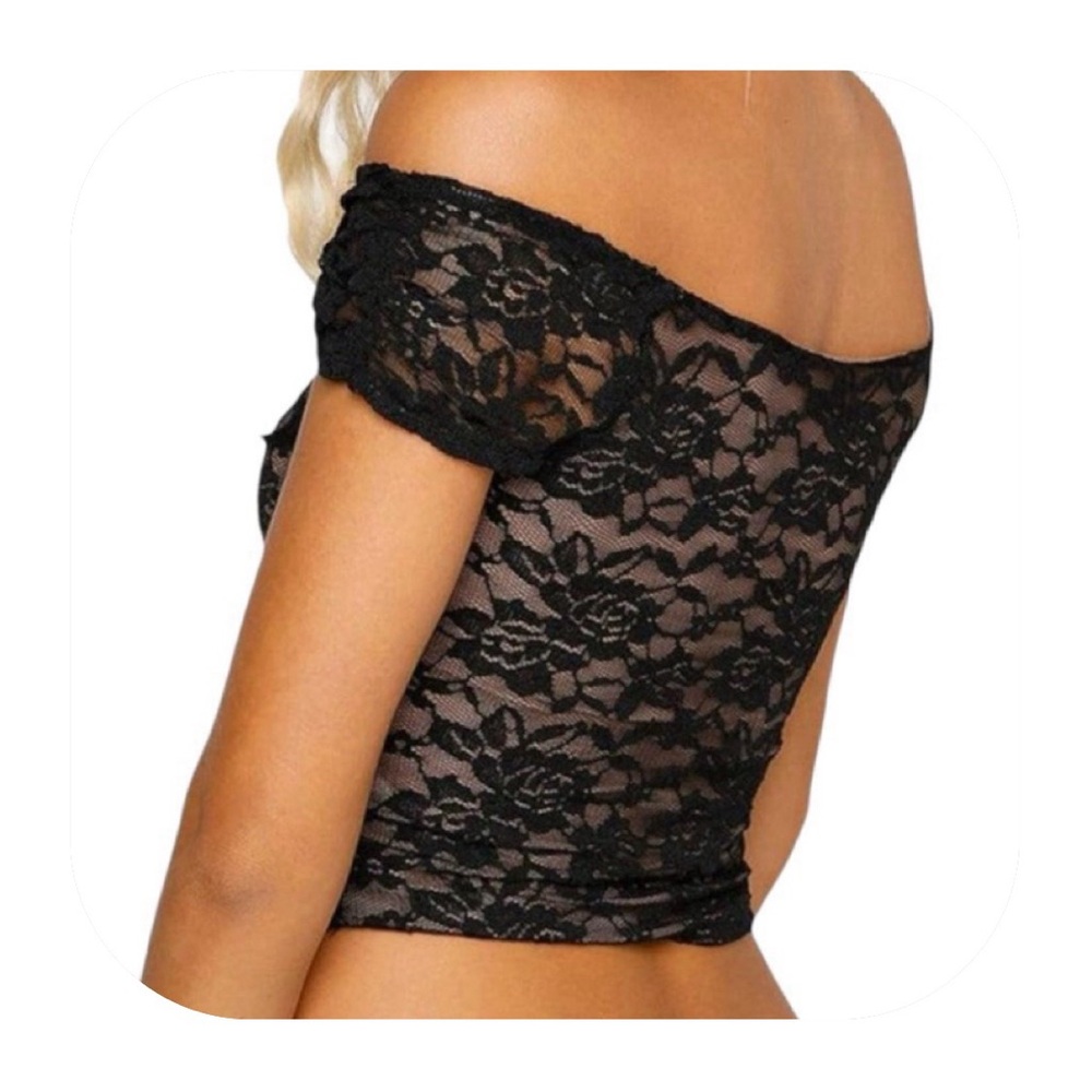 Hanky Panky M black lace off shoulder top - Picture 3 of 13